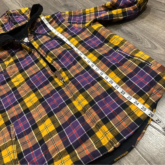 LL Bean Women's Large Shacket Scotch Plaid Fleece Lined Hoodie Purple Flannel - Picture 12 of 12
